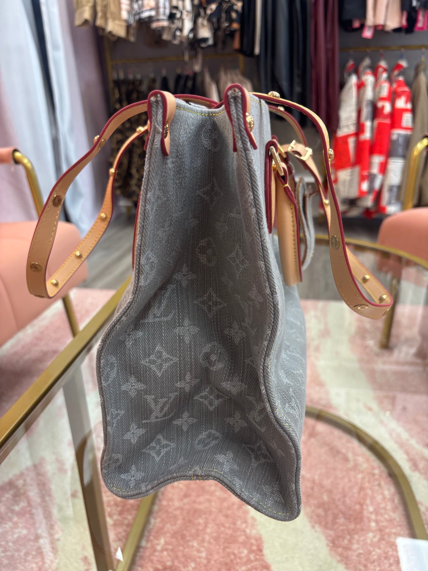 Inspired Washed Denim Monogram Tote Bag