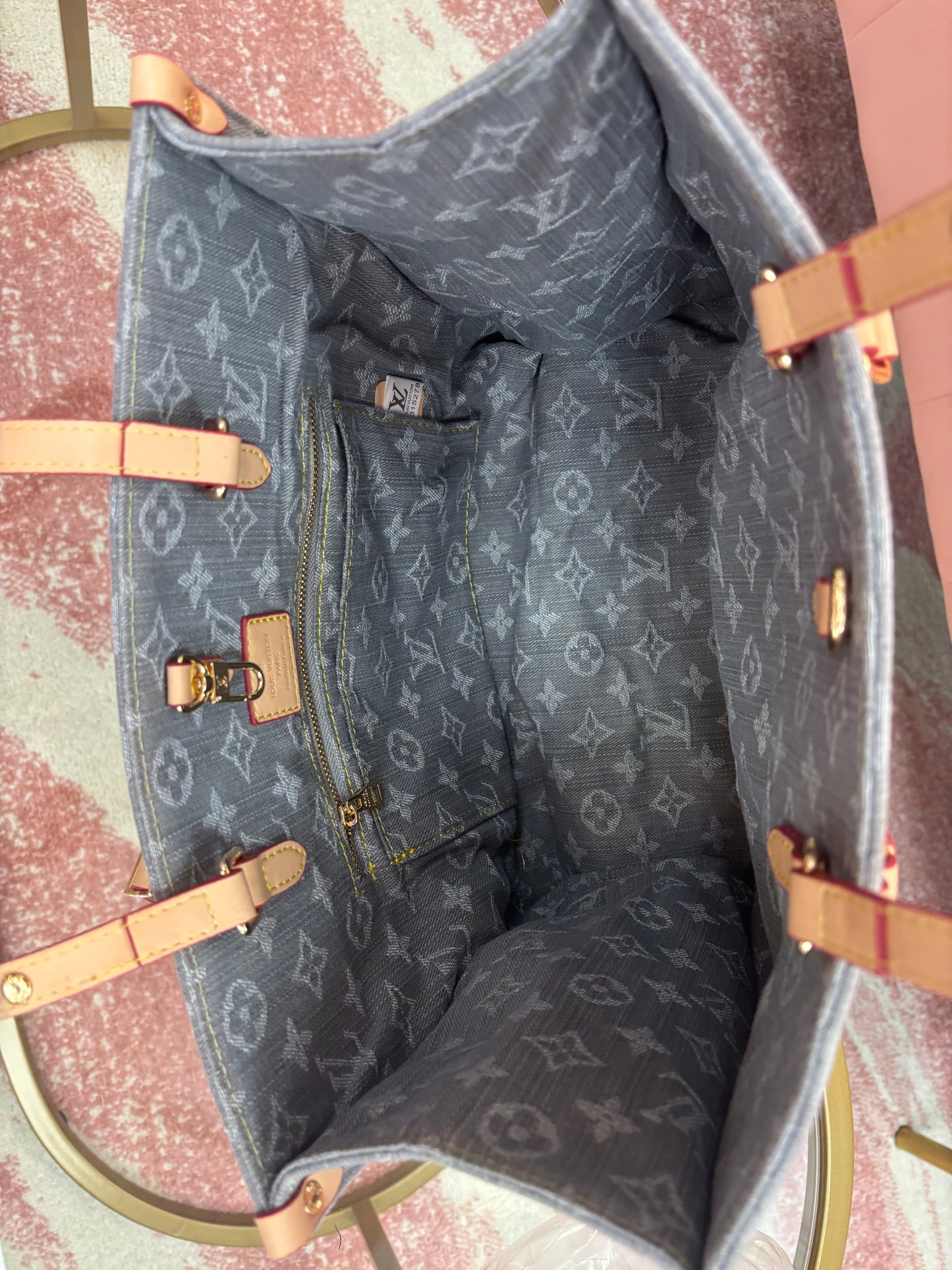 Inspired Washed Denim Monogram Tote Bag