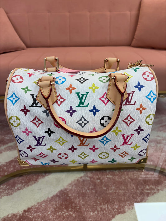 Inspired White Multicolor Monogram Weekender Bag