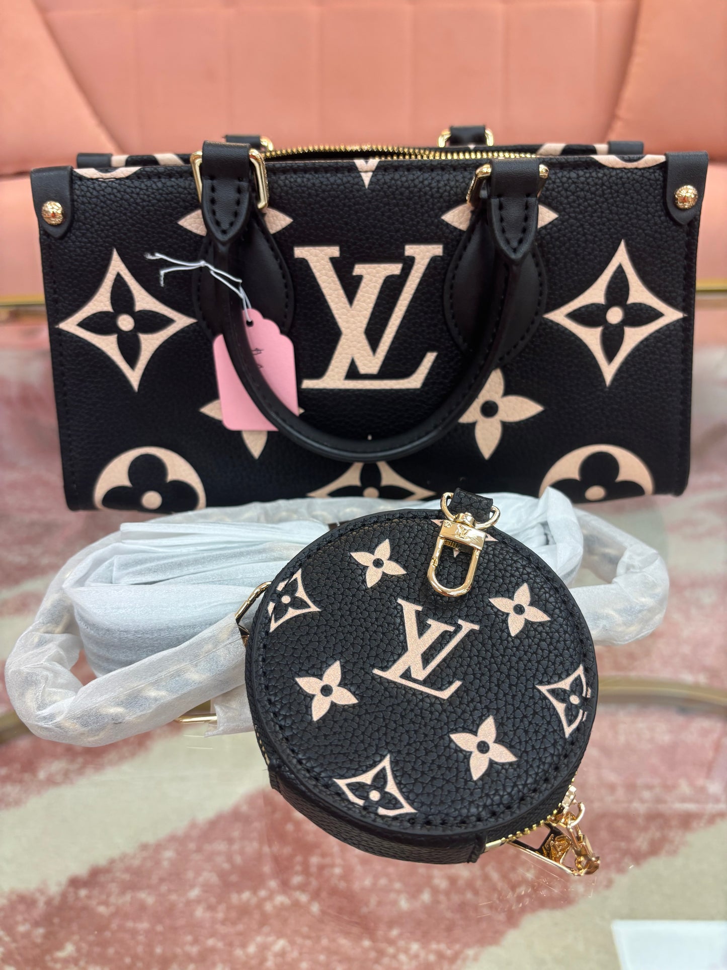 Inspired Black Monogram Satchel Bag with Coin Pouch