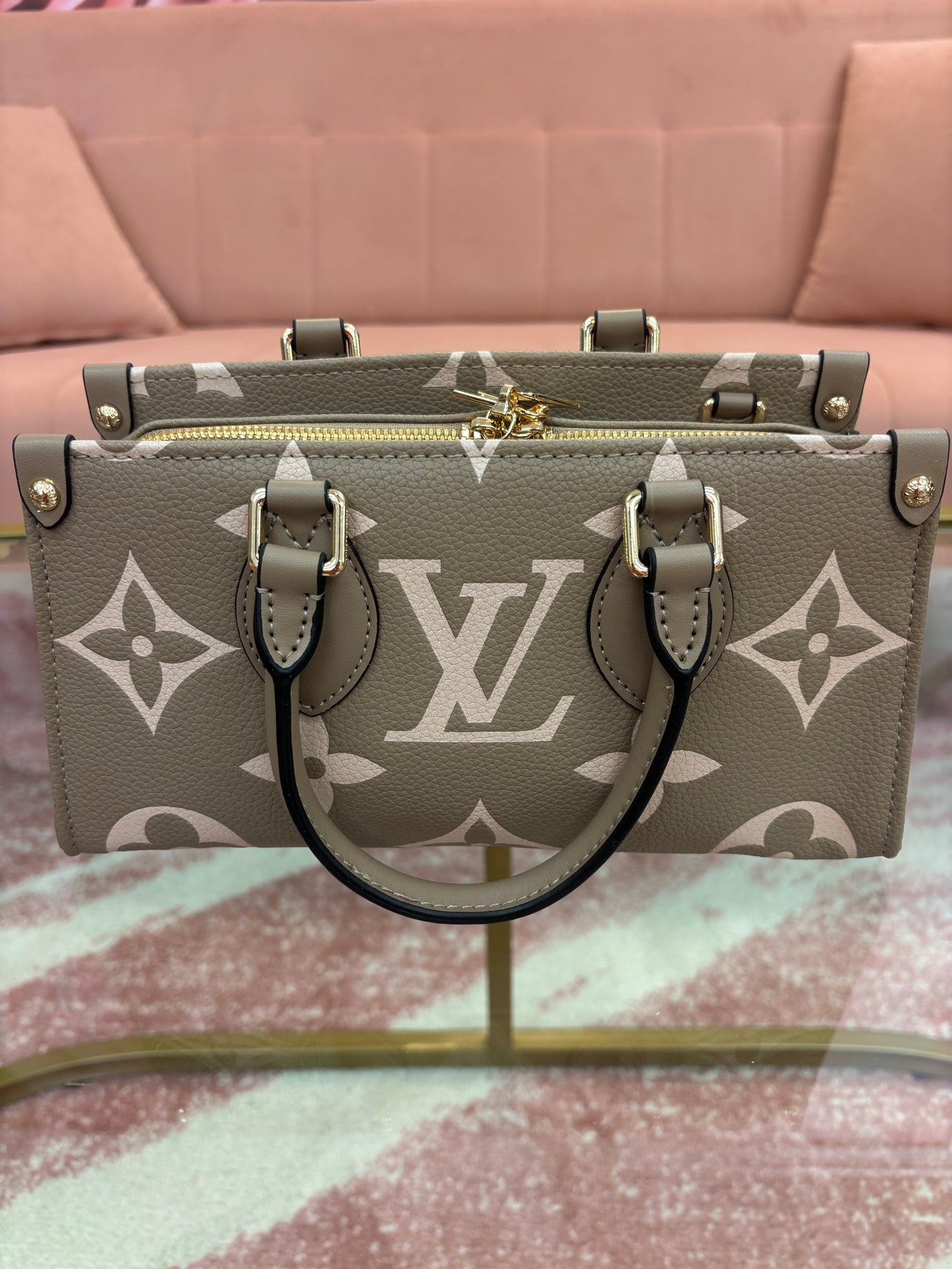 Inspired Taupe Monogram Satchel Bag with Coin Pouch