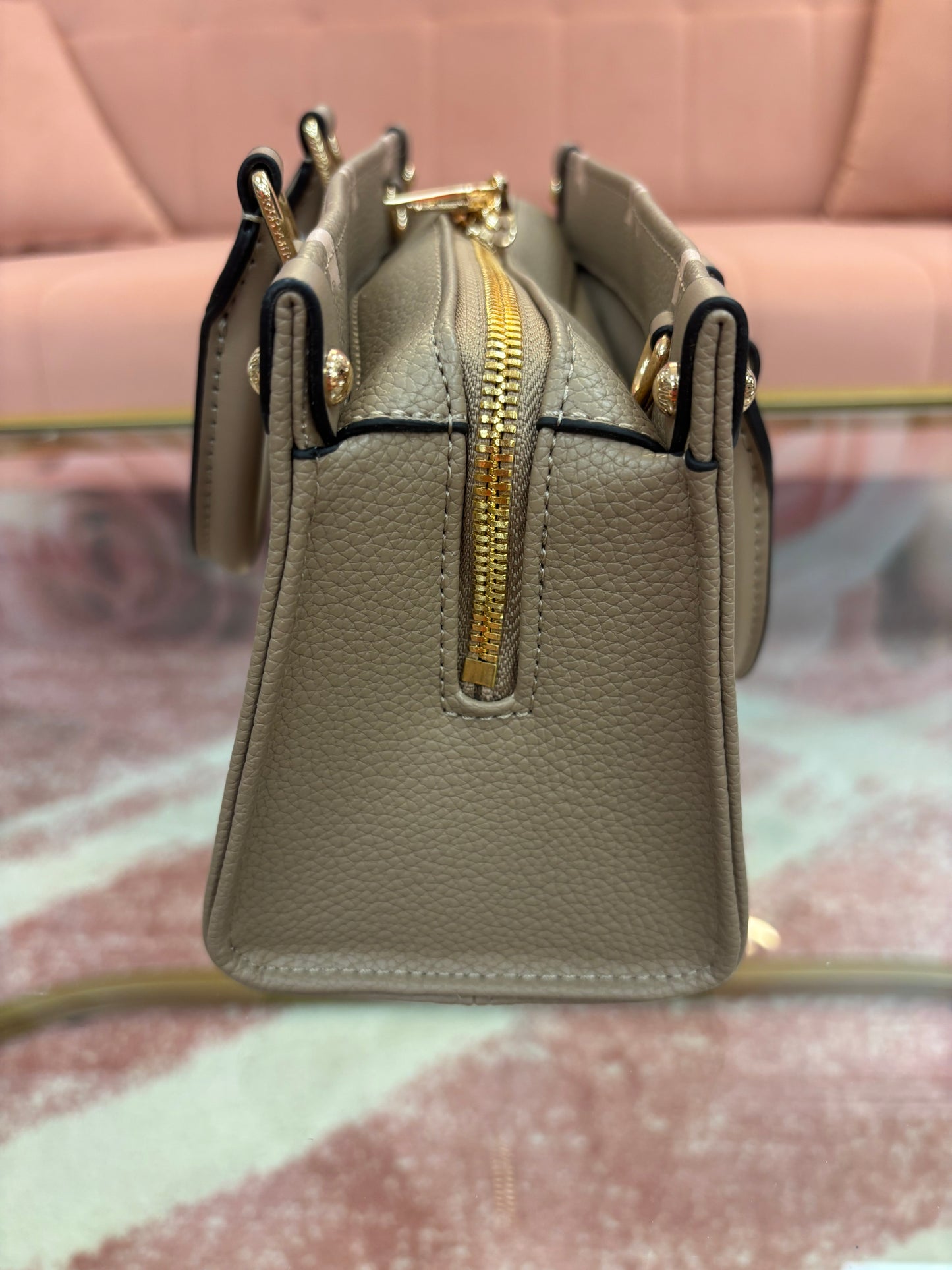 Inspired Taupe Monogram Satchel Bag with Coin Pouch