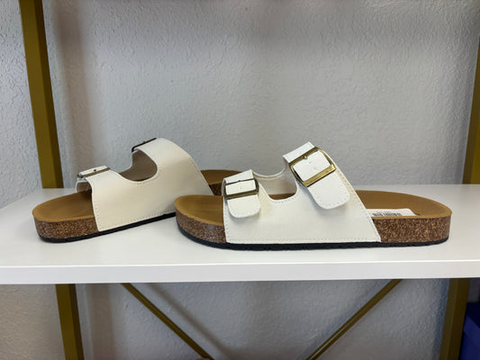White Double Buckle Sandals
