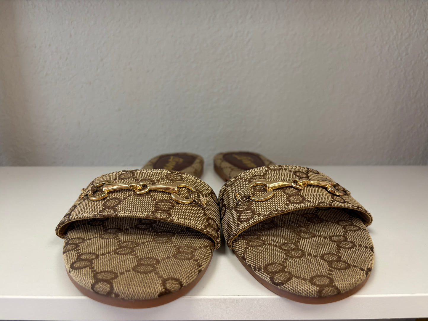 Monogram Chain Slide Sandals