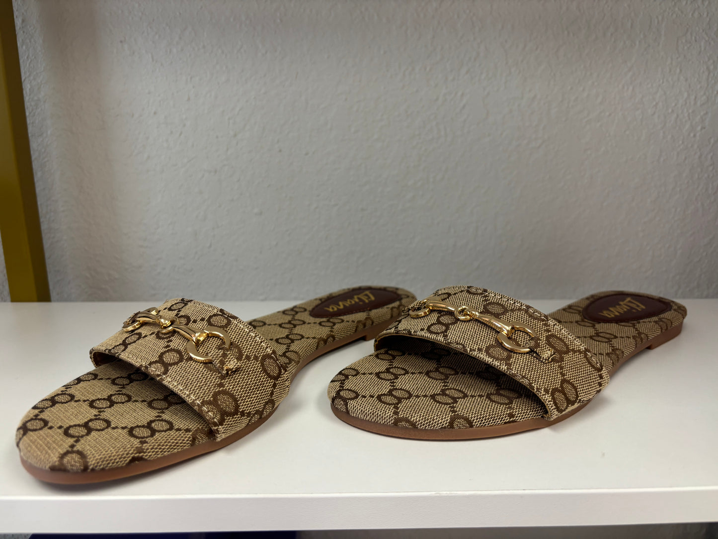 Monogram Chain Slide Sandals