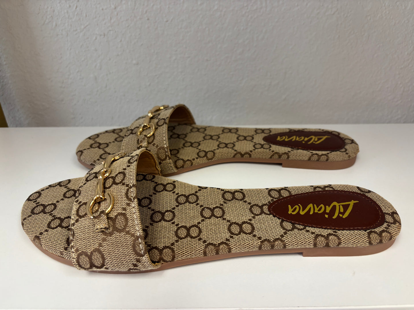 Monogram Chain Slide Sandals