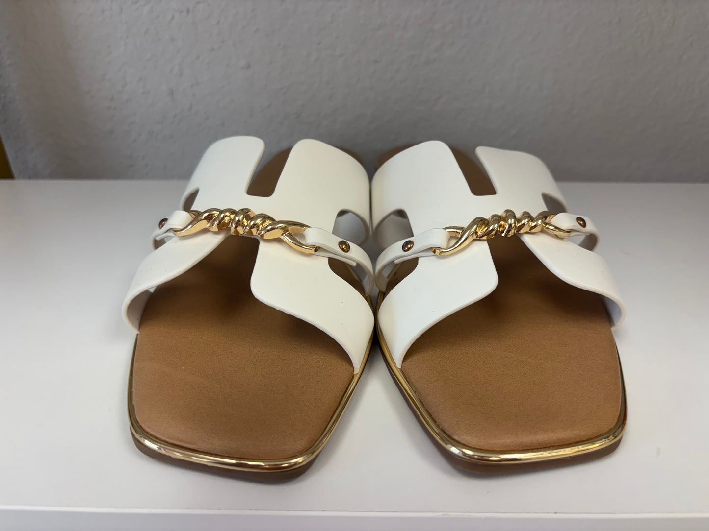 White & Gold Statement Sandals