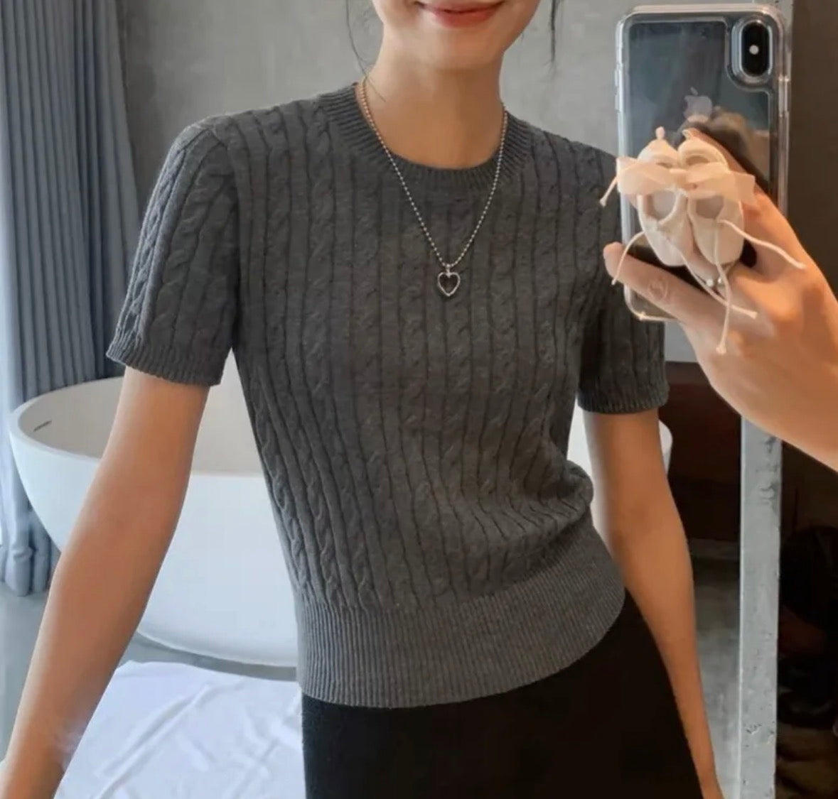 Short Sleeve Knitted Top Women Summer Thin Versatile Round Neck Waist-Cinched Short Length T-Shirt