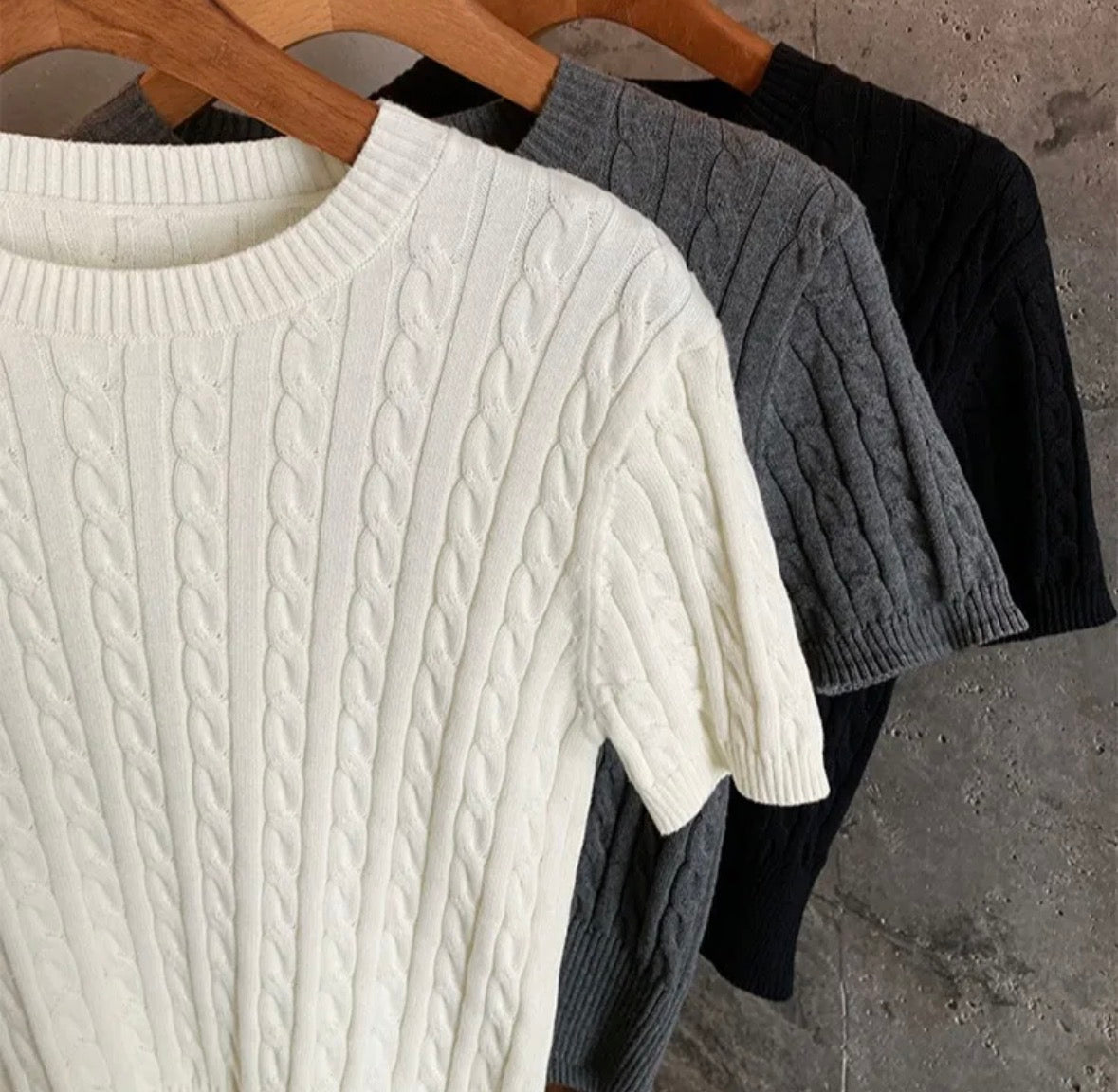 Short Sleeve Knitted Top Women Summer Thin Versatile Round Neck Waist-Cinched Short Length T-Shirt