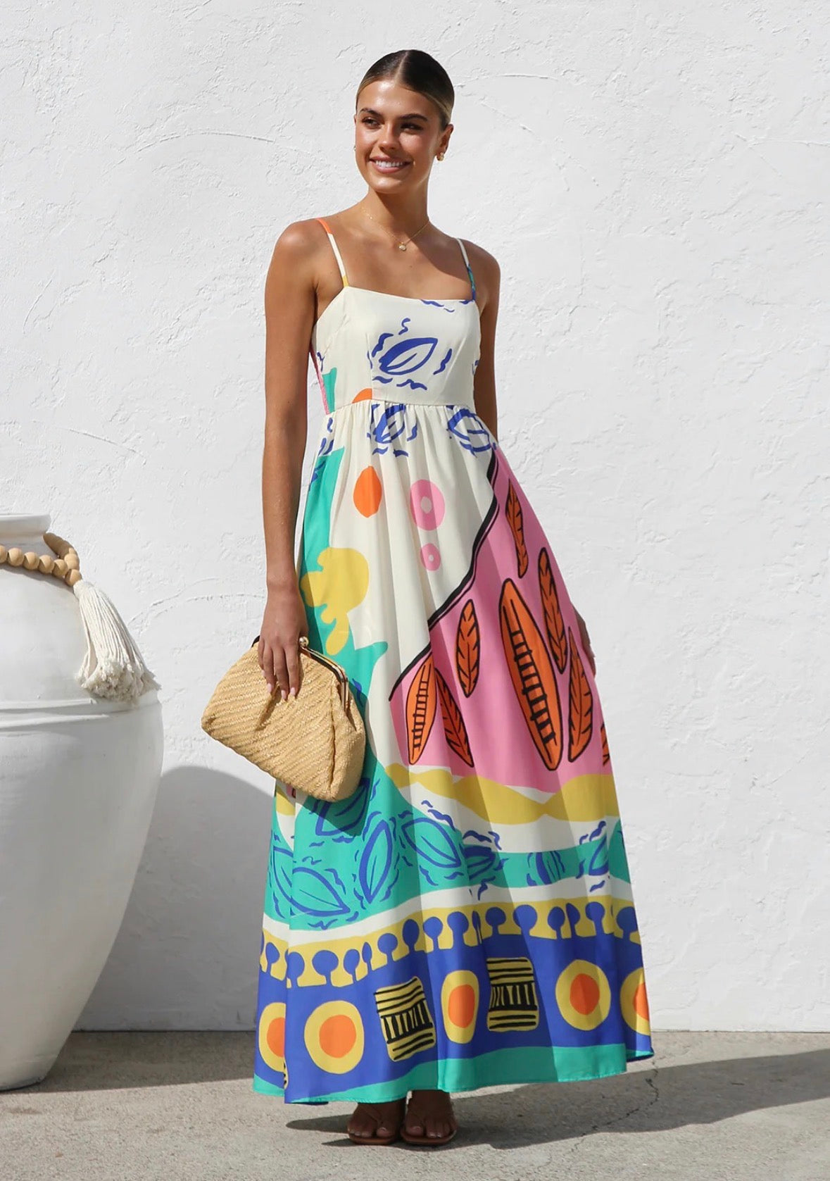 Contrast Binding Sleeveless Flower Maxi Long Dress