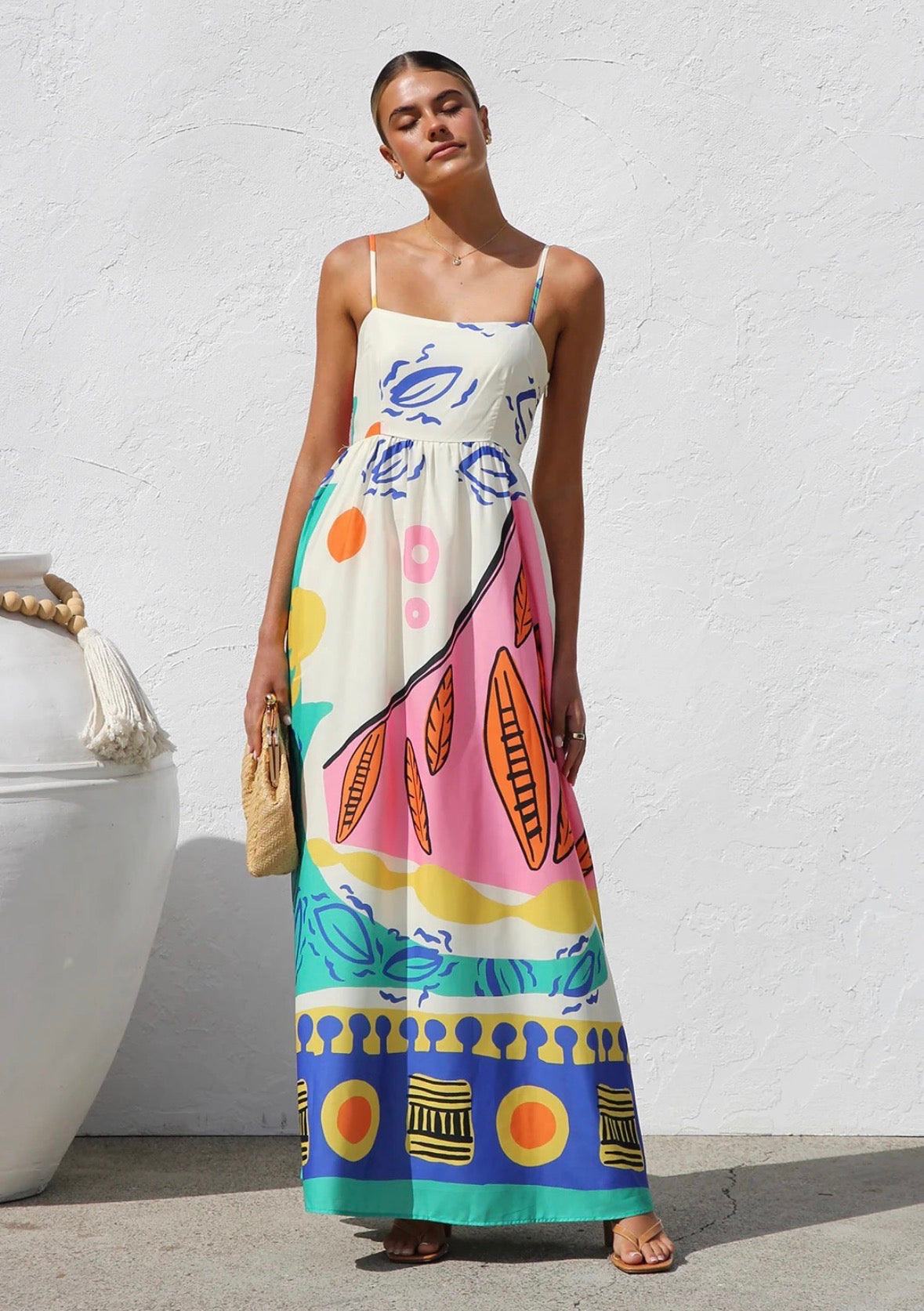 Contrast Binding Sleeveless Flower Maxi Long Dress