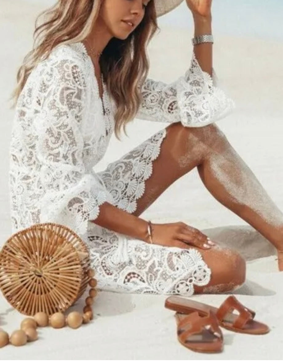 Women's Sundress Simple Style V Neck Lace