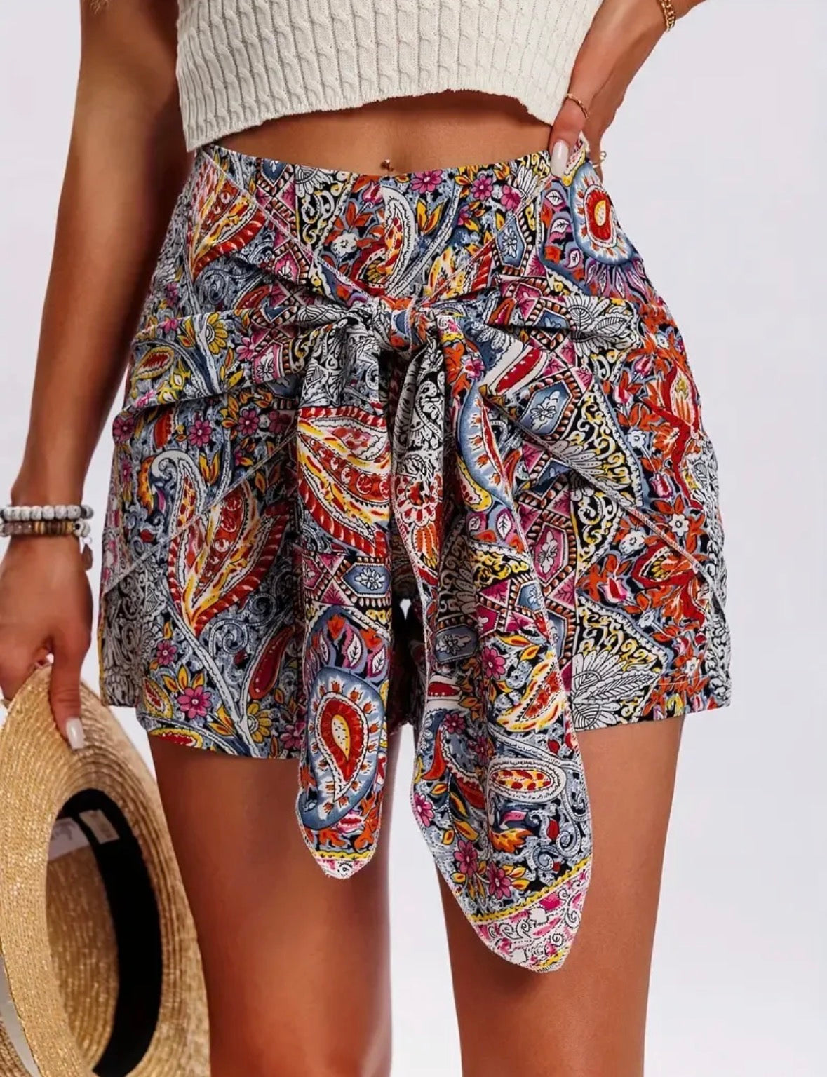 Bohemian Style High Waist Women's Shorts In Polyester Fabric