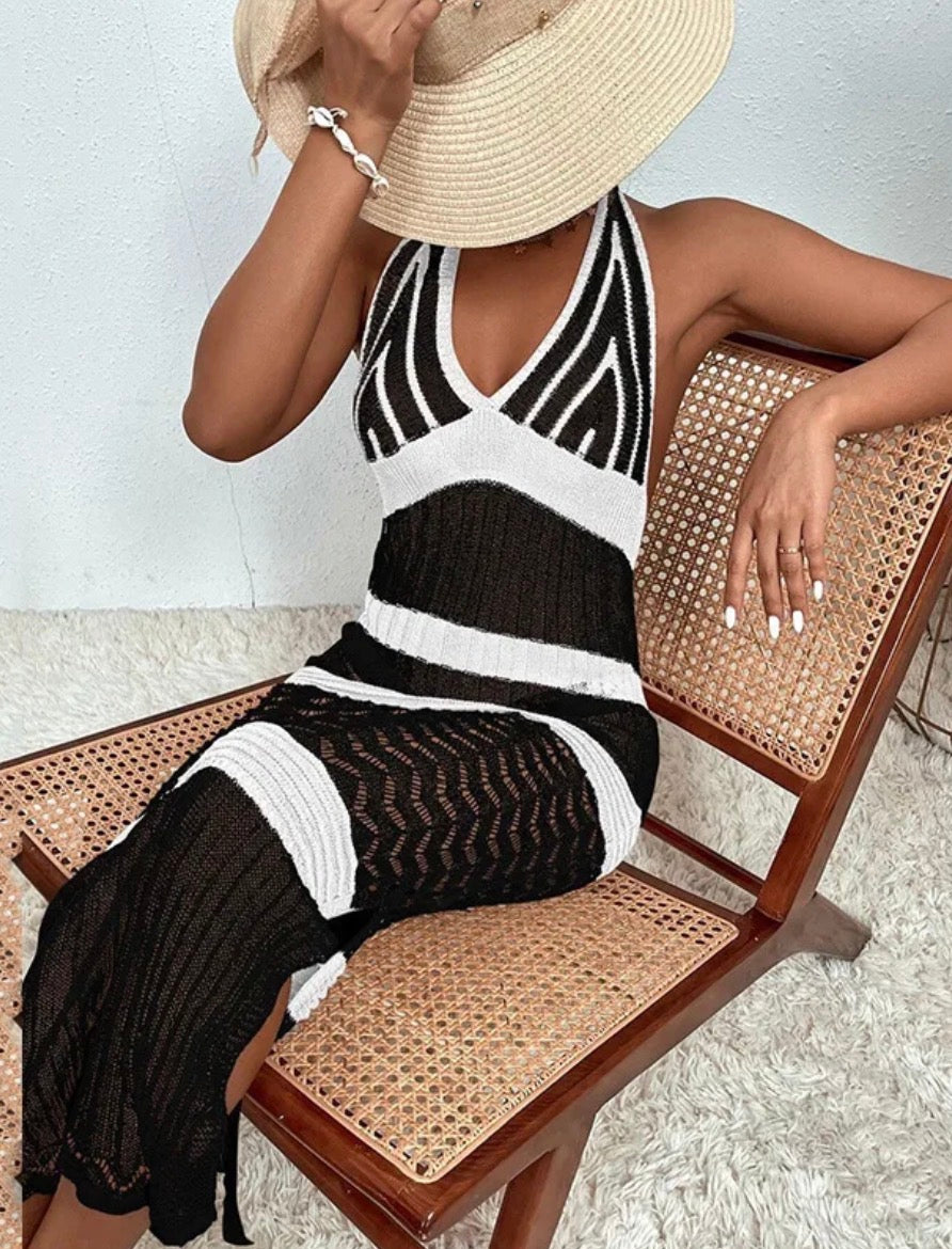 Women's Vacation Simple Style Color Block Knitted Cover Up