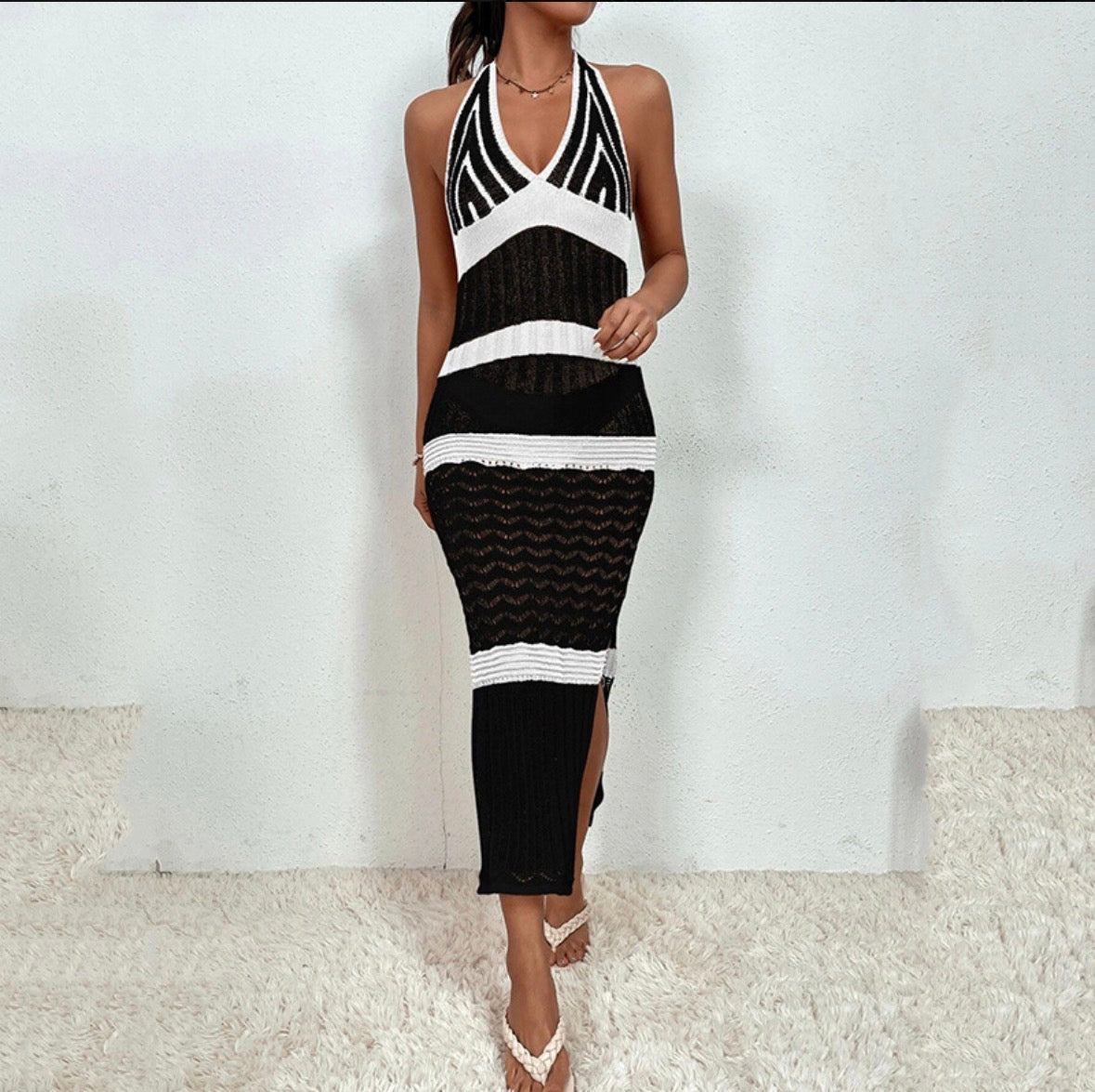 Women's Vacation Simple Style Color Block Knitted Cover Up