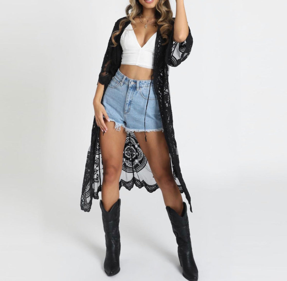 Sun Protection Cardigan With Crochet Embroidery