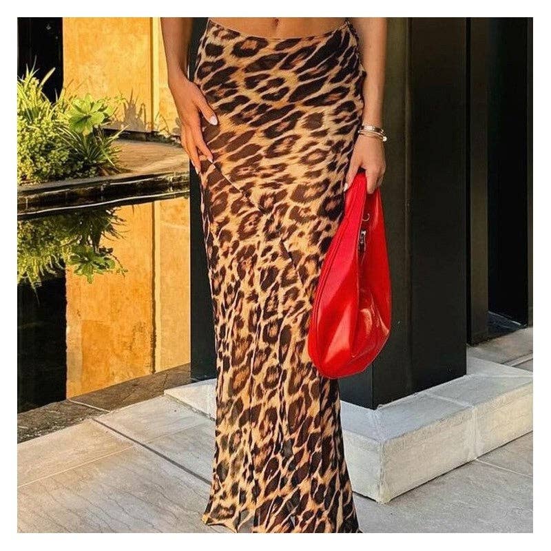 Fashion Leopard Print Mermaid Floor Length Skirt