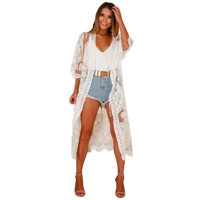 Sun Protection Cardigan With Crochet Embroidery