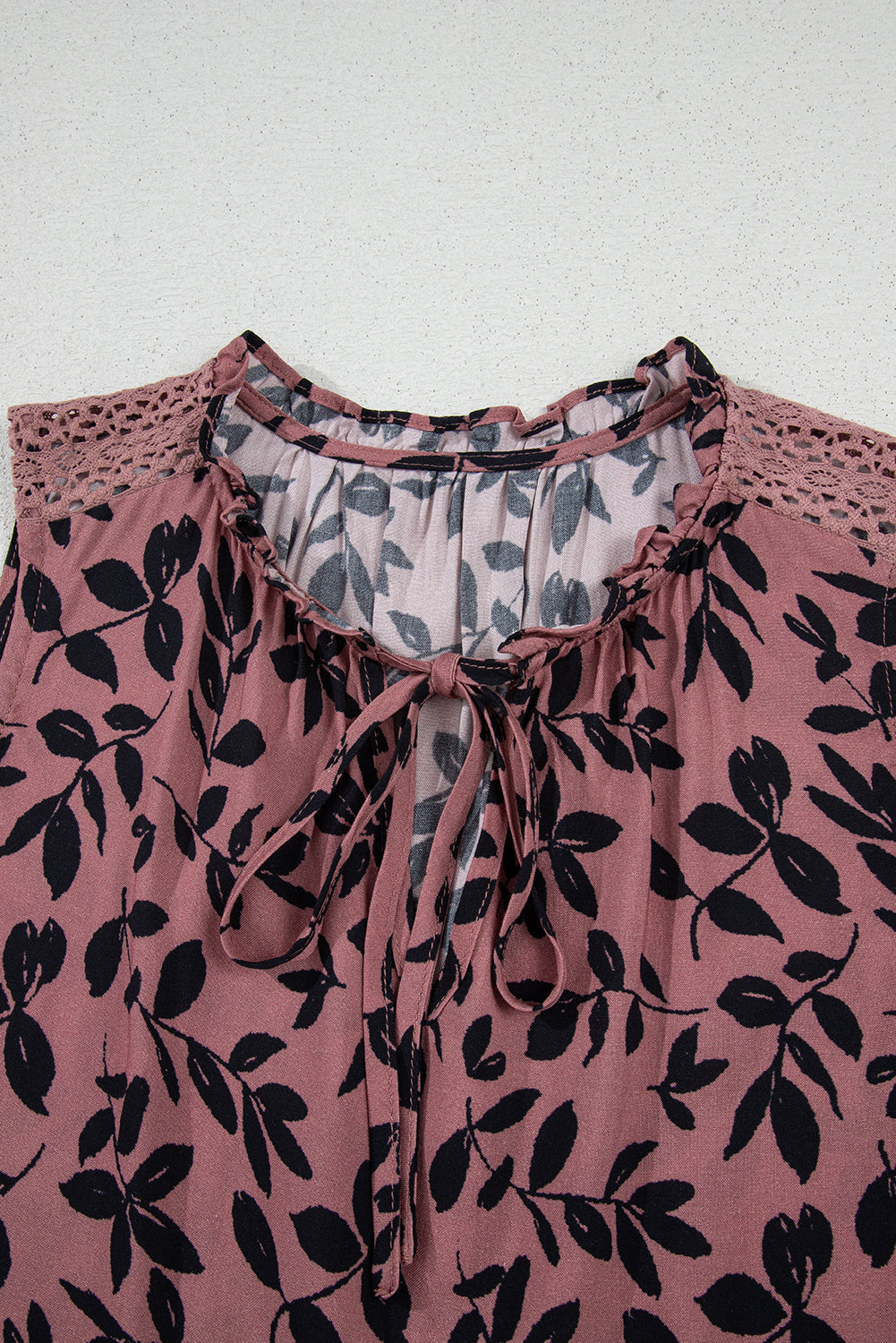 Brown Floral Print Tie Neck Sleeveless Top