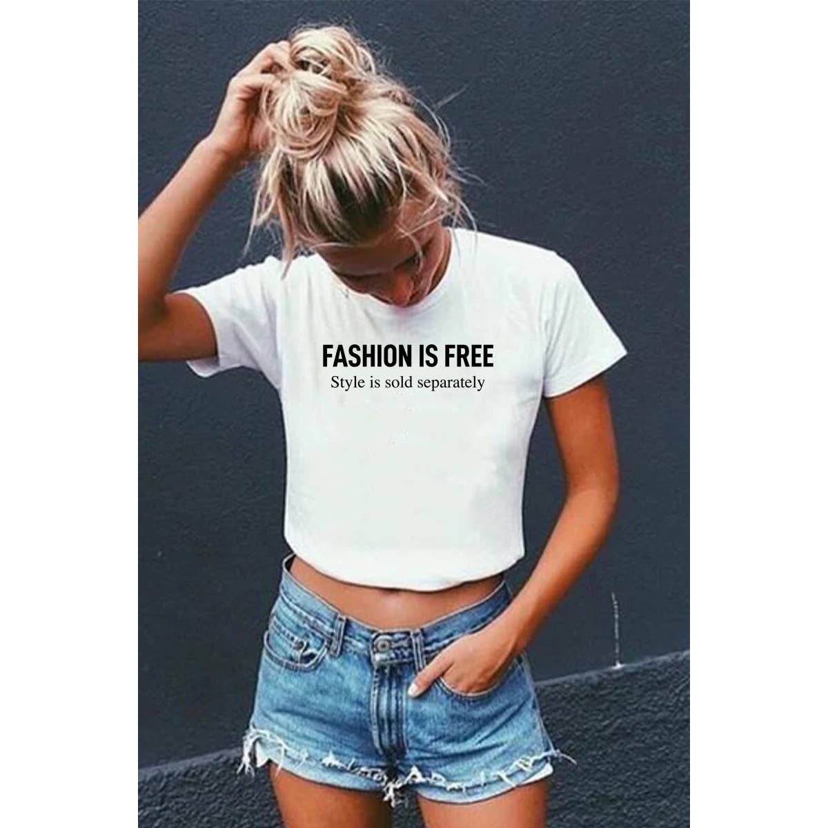 FASHION IS FREE GRAPHIC CROP TEE