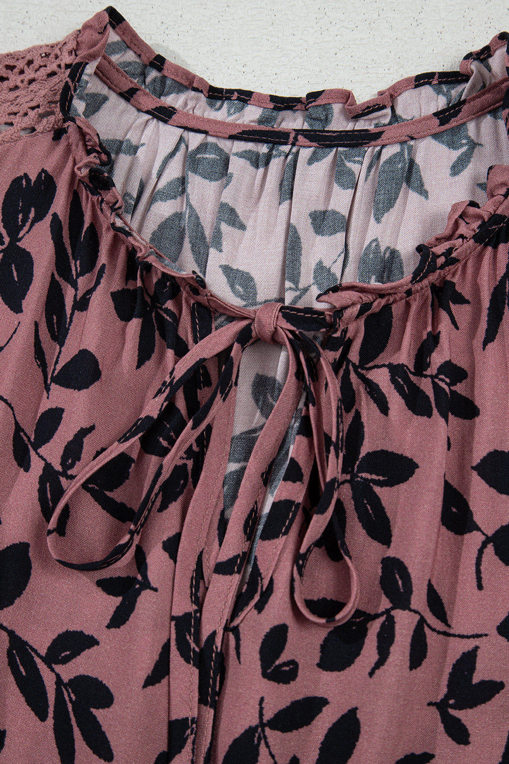 Brown Floral Print Tie Neck Sleeveless Top