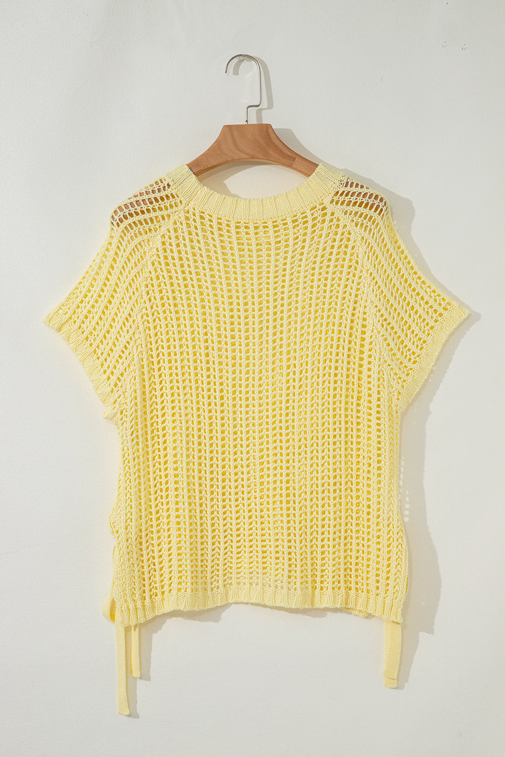 Yellow Cream Side Tie Hollow-out Crochet Knit Top