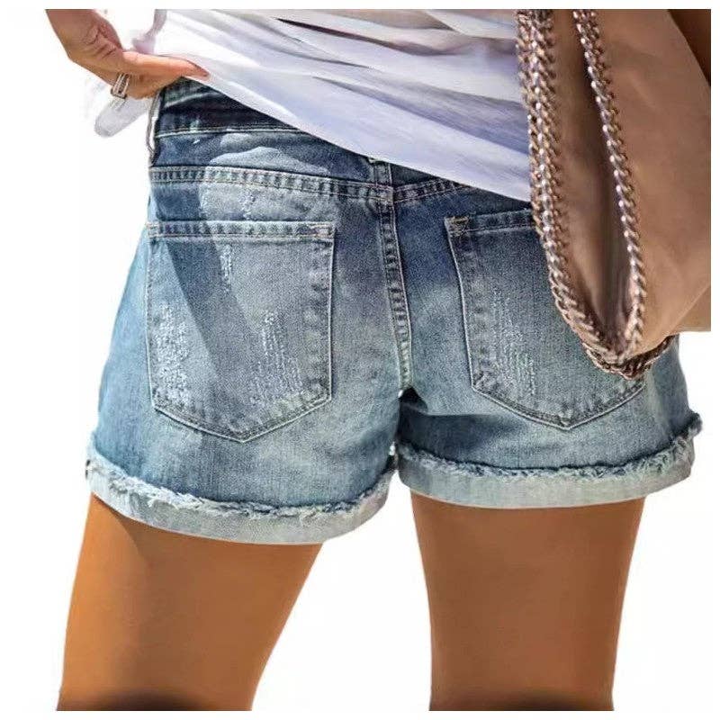 High Waist Ripped Denim Shorts