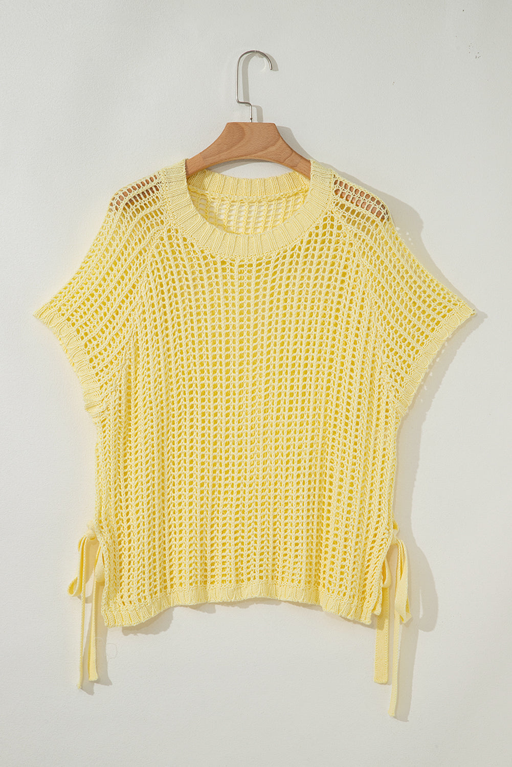 Yellow Cream Side Tie Hollow-out Crochet Knit Top