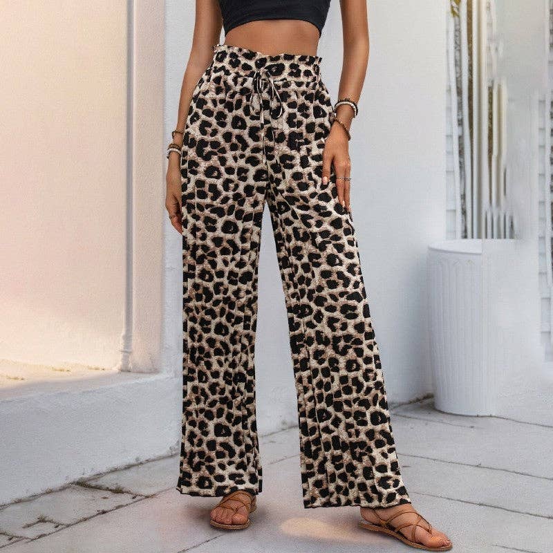 Leopard Print Wide Leg Pants With Stylish Pleats