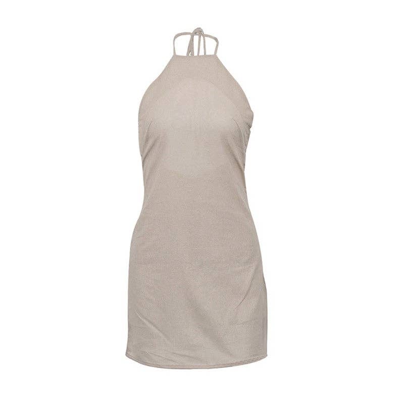 Backless Tie Neck A Line Mini Dress