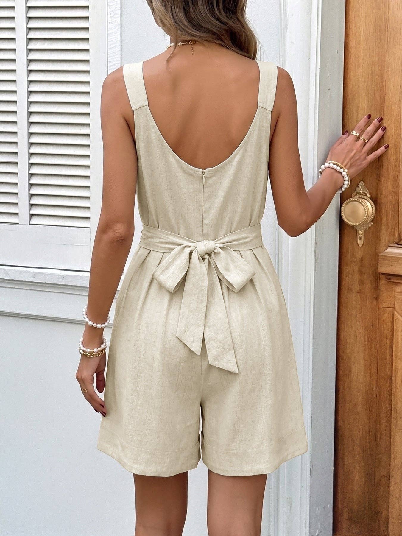 Bow Strap  High-Waist  Romper Women’s Summer Wear