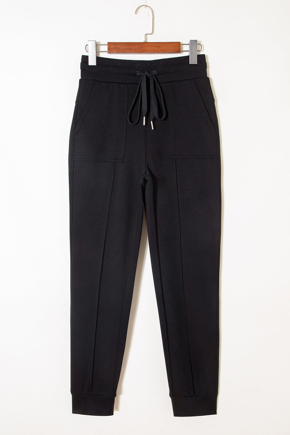 Black Exposed Seam Detail Skinny Drawstring Jogger Pants