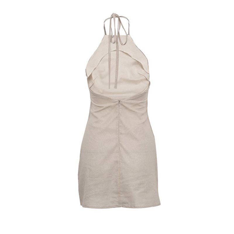 Backless Tie Neck A Line Mini Dress