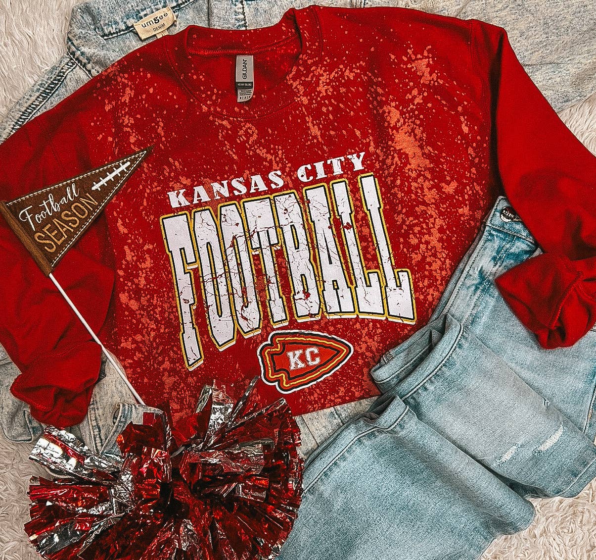 KANSAS CITY FOOTBALL BLEACHED SWEATSHIRT